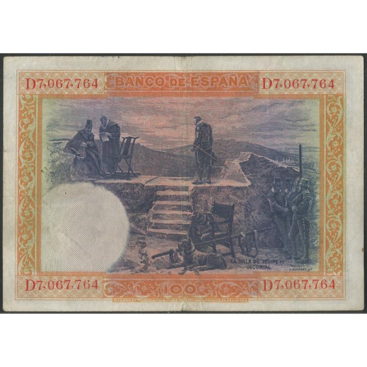 España 100 Pesetas 1 Jul 1925 P69c reverso