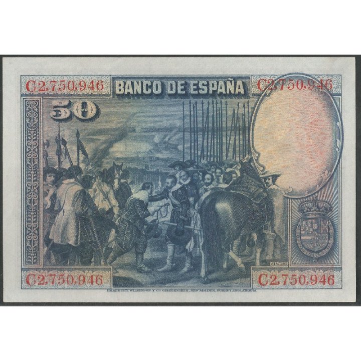 España 50 Pesetas 15 Ago 1928 P75b reverso