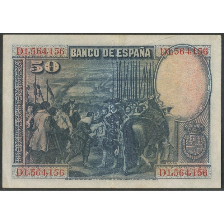 España 50 Pesetas 15 Ago 1928 P75b reverso
