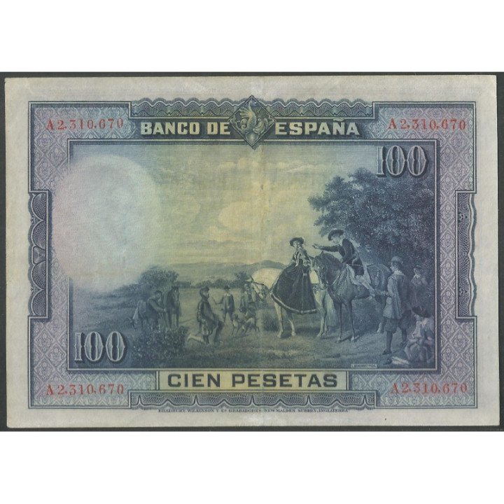 España 100 Pesetas 15 Ago 1928 P76a reverso