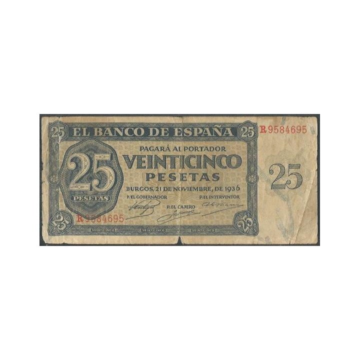España 25 Pesetas 21 Nov 1936 P99a
