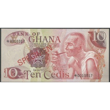 Ghana 10 Cedis 2 Ene 1977 P16s Specimen