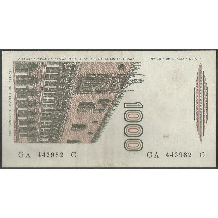 Italia 1.000 Liras 6 Ene 1982 P109a reverso