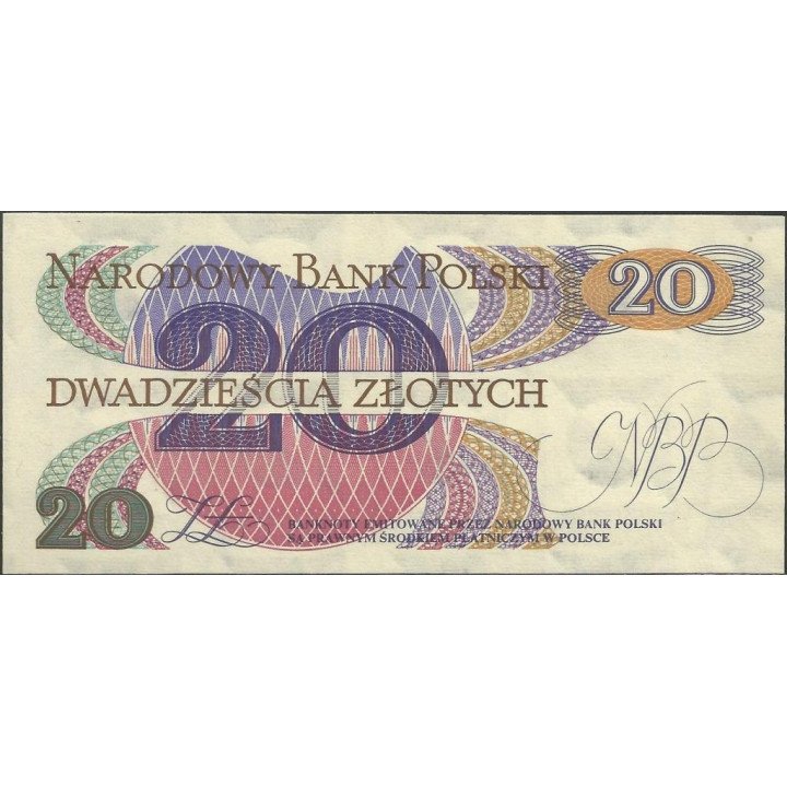 Polonia 20 Zlotych 1 Jun 1982 P149b reverso