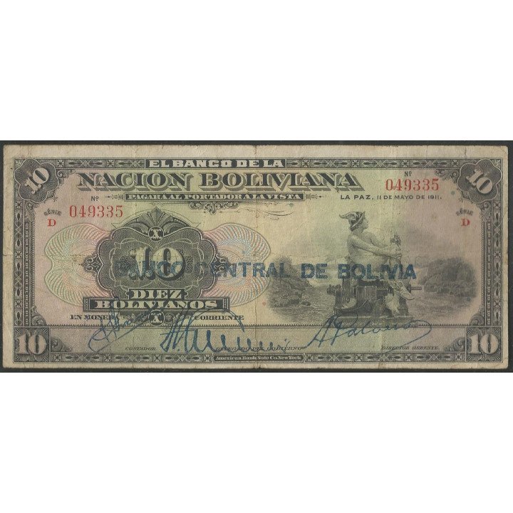 Bolivia 10 Bolivianos ND1929 Serie D P114a