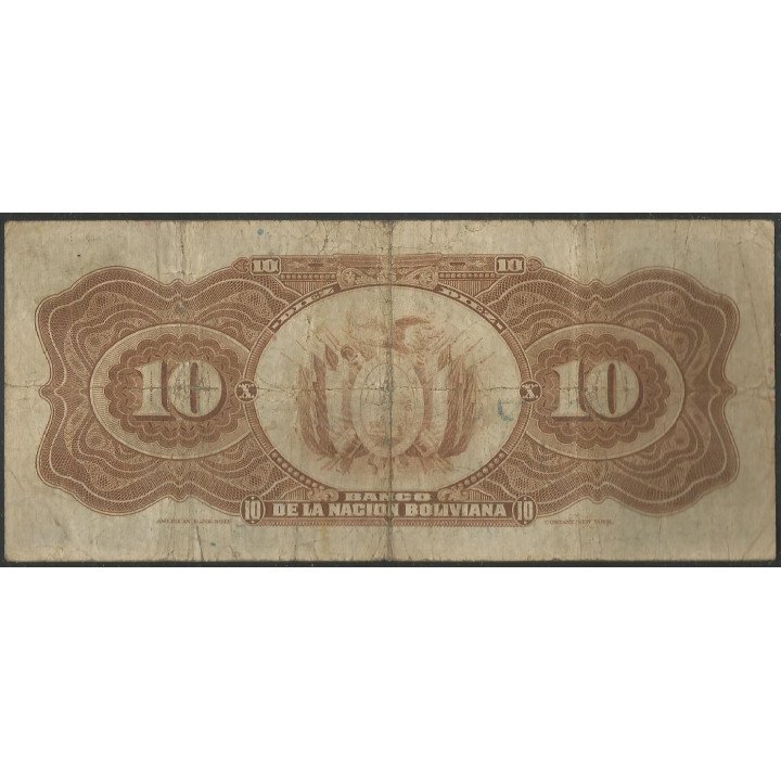 Bolivia 10 Bolivianos ND1929 Serie D P114a reverso