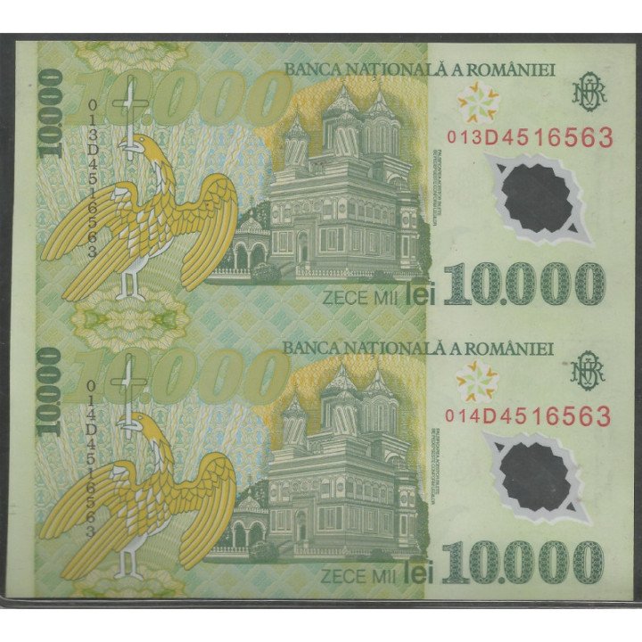 Rumania 10.000 Lei 2000 P112a Pliego de 2 billetes reverso