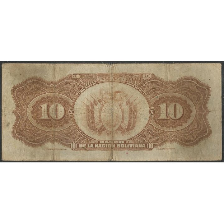 Bolivia 10 Bolivianos ND1929 Serie C P114a reverso