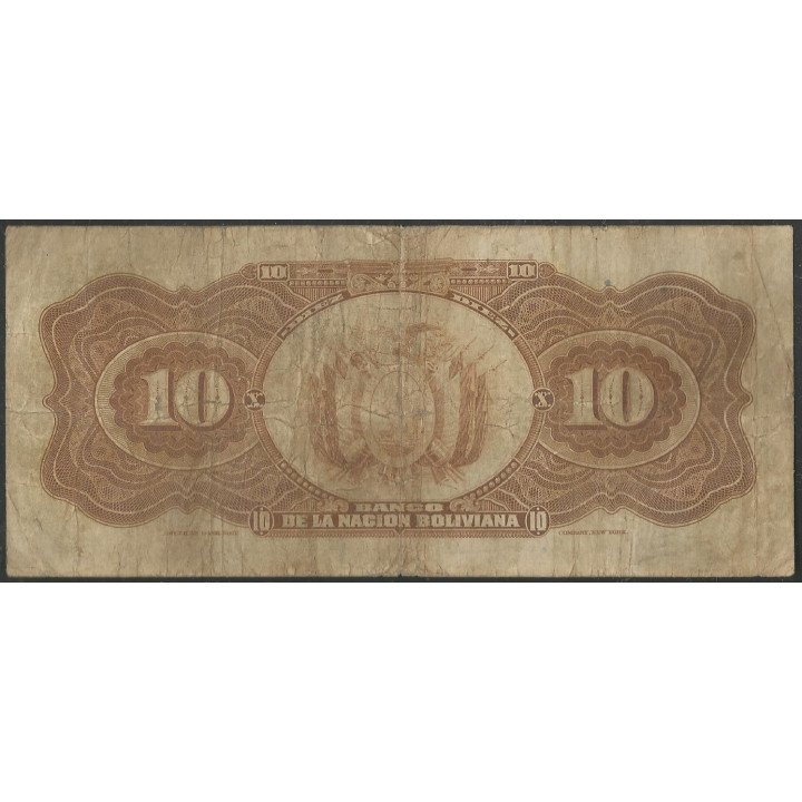Bolivia 10 Bolivianos ND1929 Serie G P114a reverso