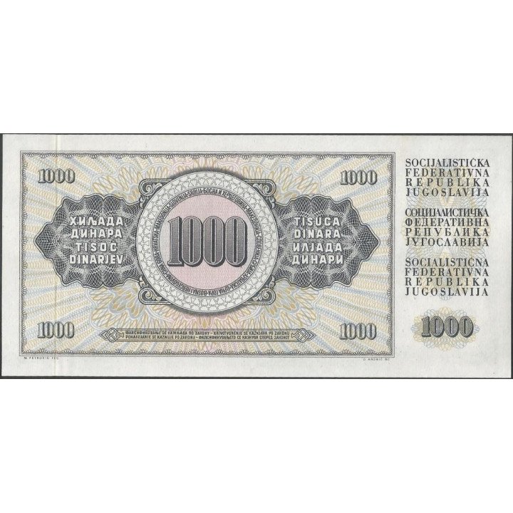 Yugoeslavia 1.000 Dinara 12 Ago 1978 P92a reverso