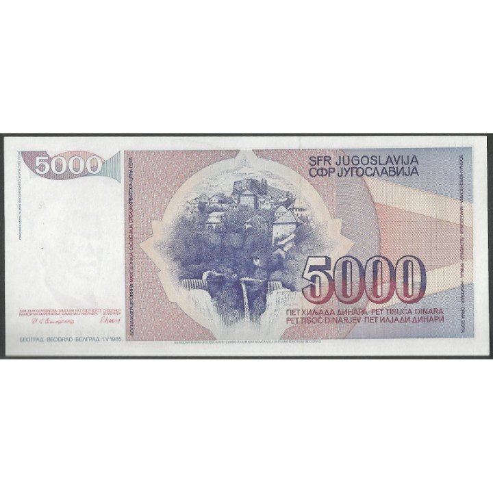 Yugoeslavia 5.000 Dinara 1 May 1985 P93a reverso