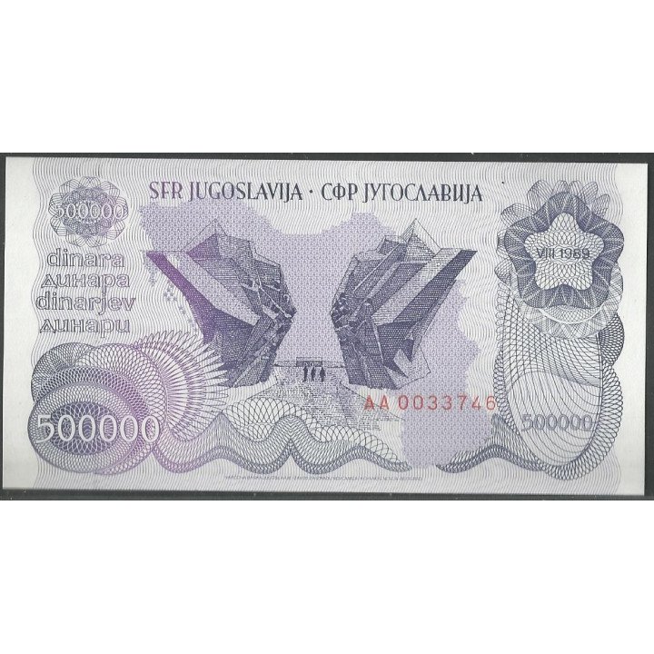 Yugoeslavia 500.000 Dinara Ago 1989 P98a reverso