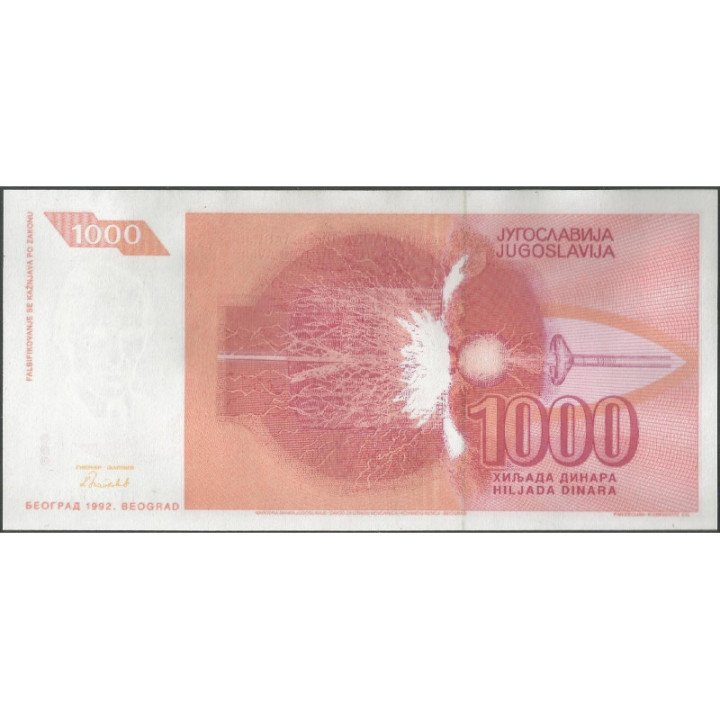 Yugoeslavia 1.000 Dinara 1992 P114 reverso