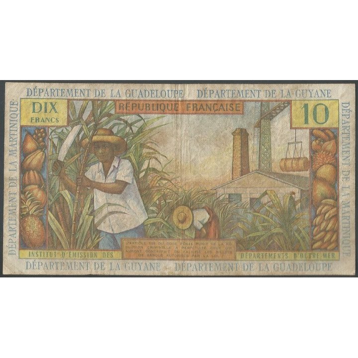 Antillas Francesas 10 Francs ND1964 Firma 1 P8a reverso