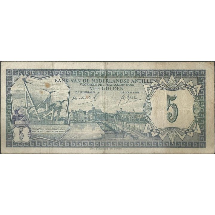 Antillas Holandesas 5 Gulden 28 Ago 1967 P8a reverso