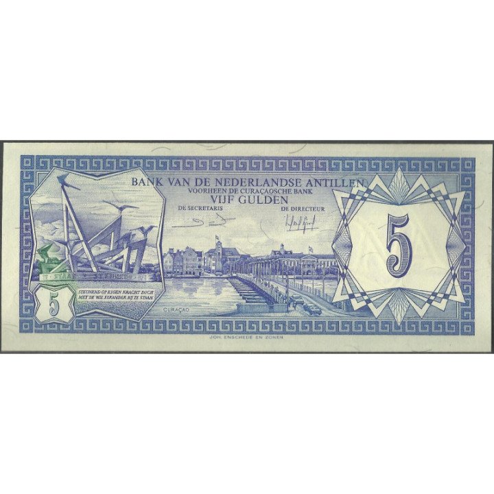 Antillas Holandesas 5 Gulden 1 Jun 1984 P15b reverso