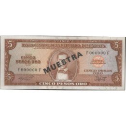 Rep. Dominicana 5 Pesos ND1974 P100s Muestra