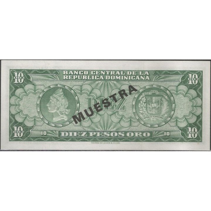 Rep. Dominicana 10 Pesos ND1974 P101s Muestra reverso