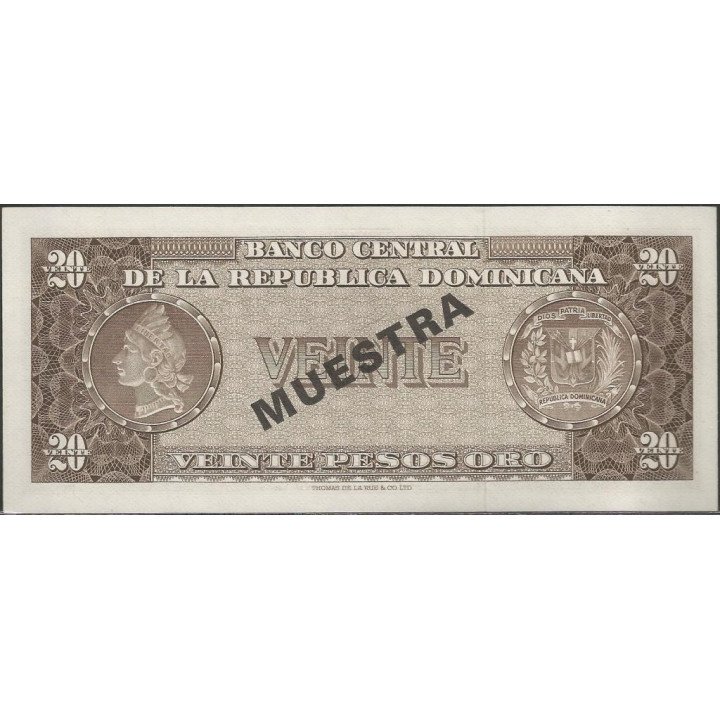 Rep. Dominicana 20 Pesos ND1974 P102s Muestra reverso