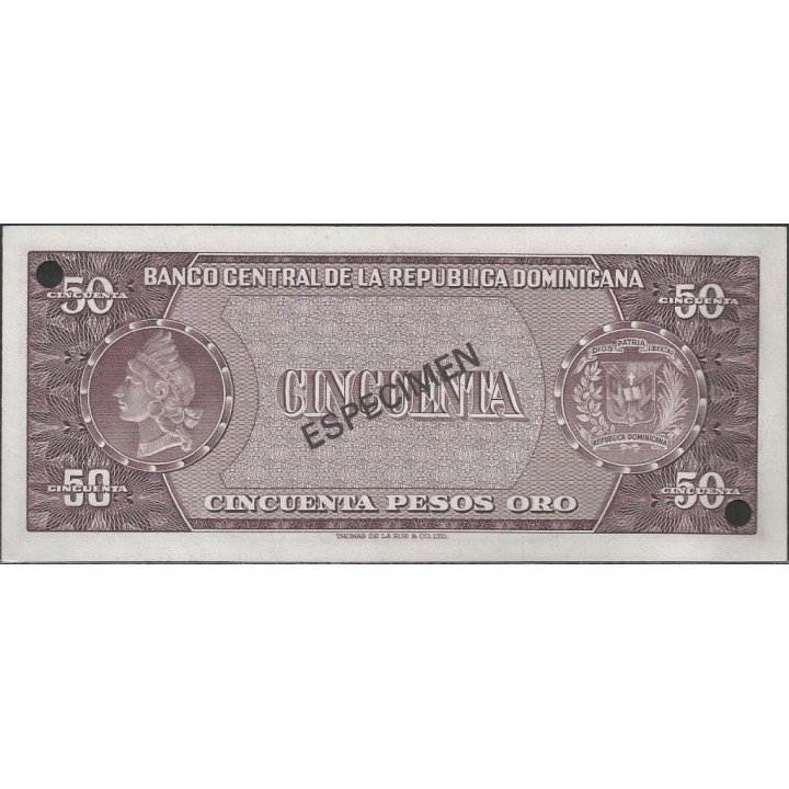 Rep. Dominicana 50 Pesos ND1974 P103s Especimen reverso