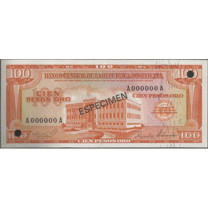 Rep. Dominicana 100 Pesos ND1974 P104s Especimen