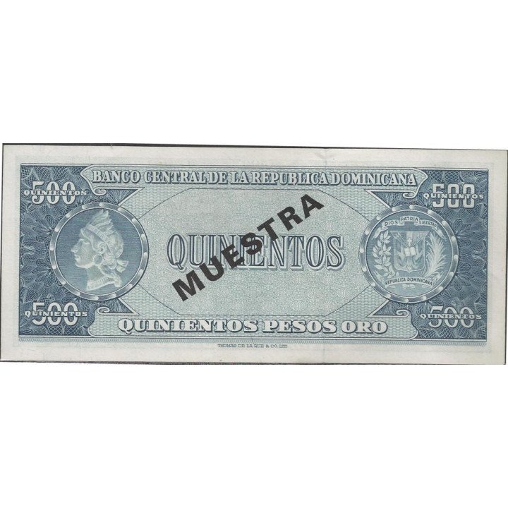 Rep. Dominicana 500 Pesos ND1974 P105s1 Muestra reverso