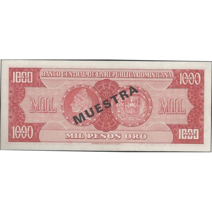 Rep. Dominicana 1.000 Pesos ND1964-74 P106s3 Muestra reverso