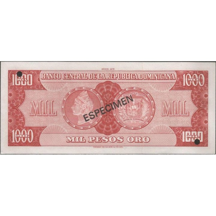 Rep. Dominicana 1.000 Pesos ND1975 P115s1 Especimen reverso