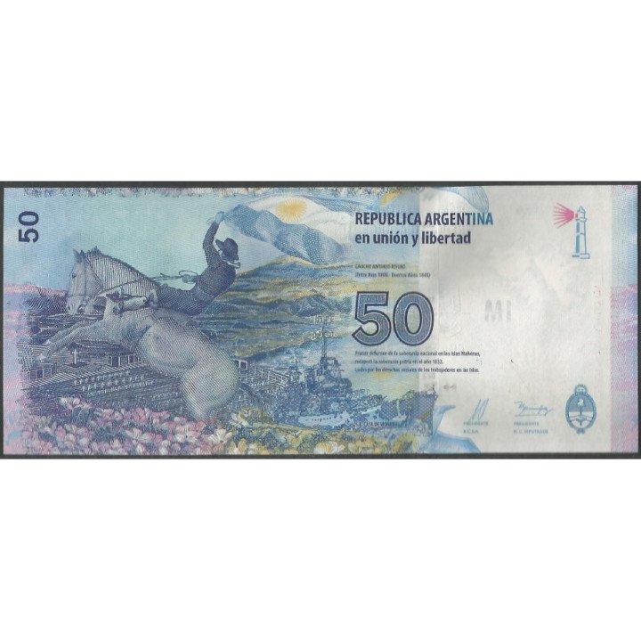 Argentina 50 Pesos 2015 Serie A P362a reverso