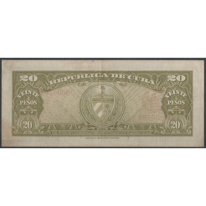 Cuba 20 Pesos 1949 P80a reverso