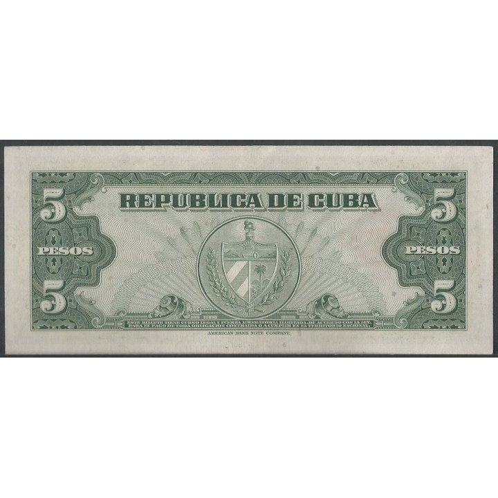 Cuba 5 Pesos 1960 P92a reverso