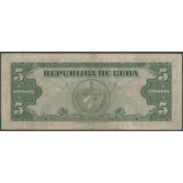 Cuba 5 Pesos 1960 P92a reverso