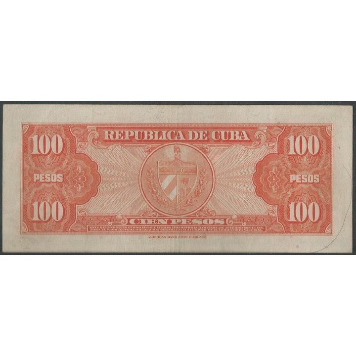 Cuba 100 Pesos 1959 P93a reverso