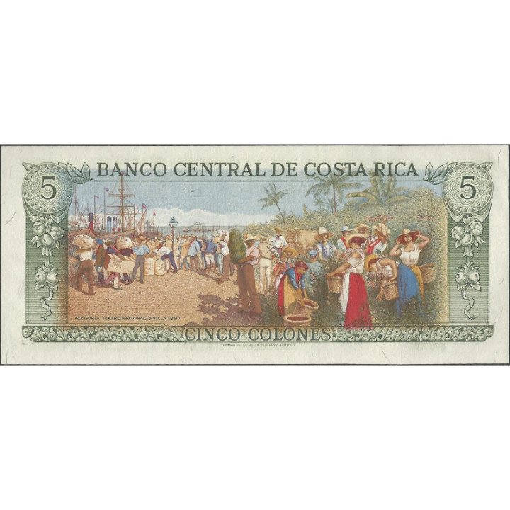 Costa Rica 5 Colones 4 Oct 1989 P236d reverso