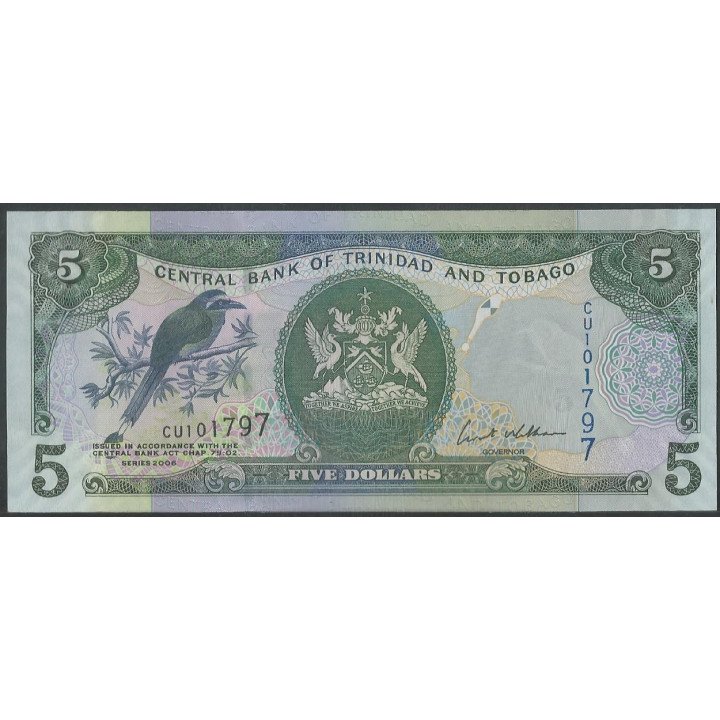 Trinidad y Tobago 5 Dollars 2006 Firma Williams P47a