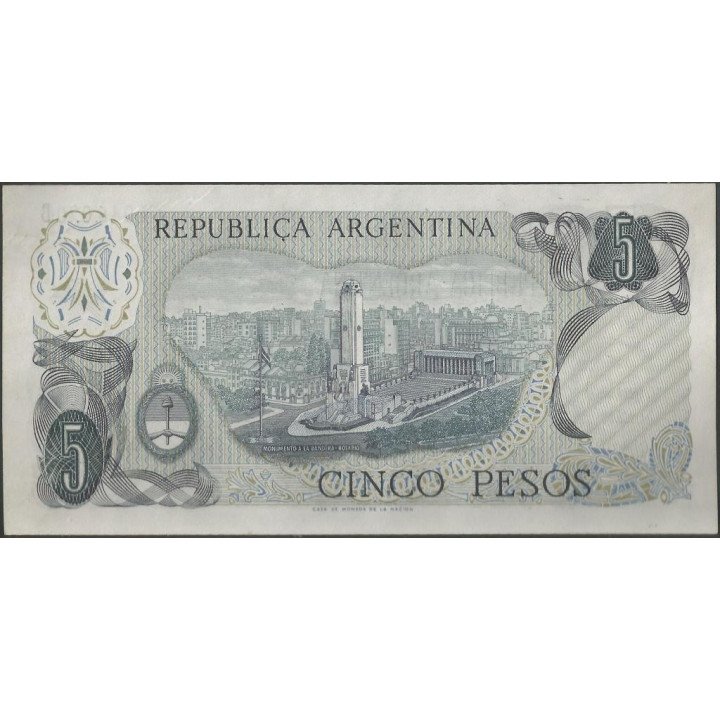 Argentina 5 Pesos ND1974-6 Serie B P294 reverso