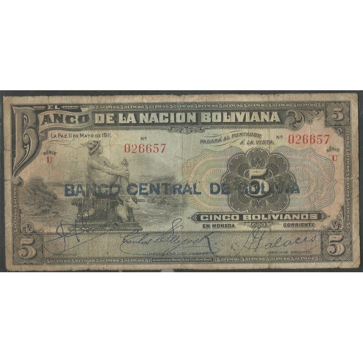 Bolivia 5 Bolivianos ND1929 Serie U P113