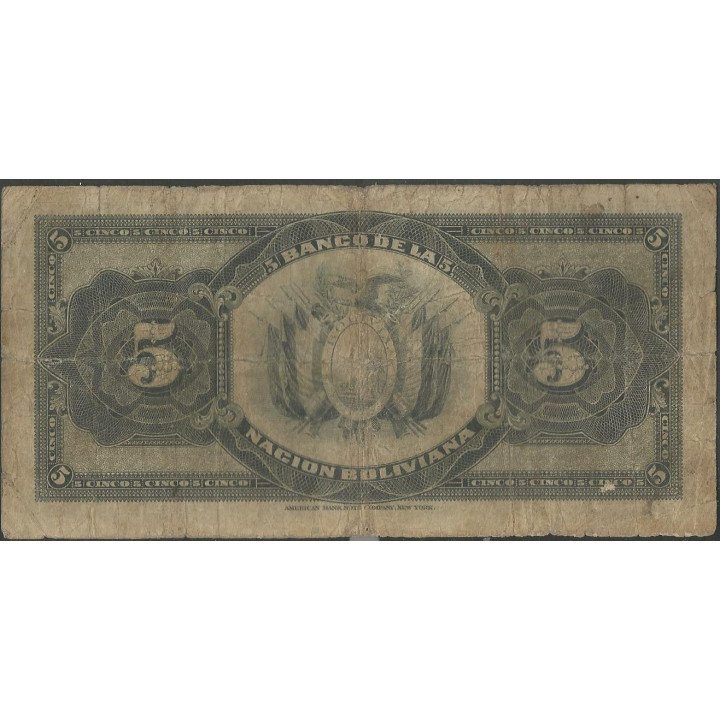 Bolivia 5 Bolivianos ND1929 Serie U P113 reverso