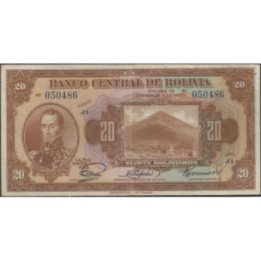 Bolivia 20 Bolivianos L 20 Jul 1928 Serie J1 P122a