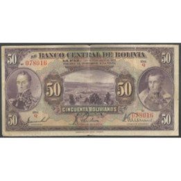 Bolivia 50 Bolivianos L 20 Jul 1928 Serie Q P124a