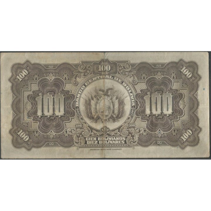 Bolivia 100 Bolivianos L 20 Jul 1928 Serie K P125a reverso
