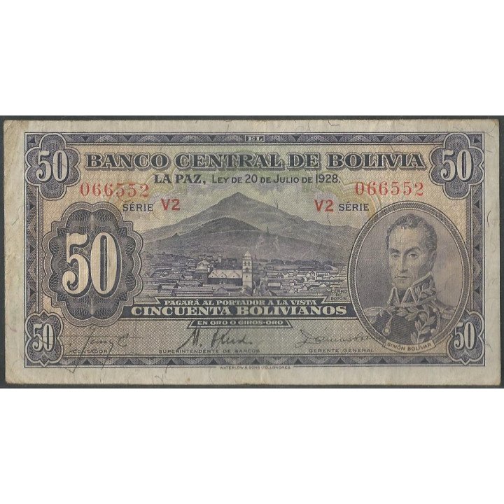 Bolivia 50 Bolivianos L 20 Jul 1928 Serie V2 P132