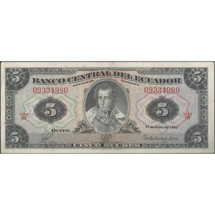 Ecuador 5 Sucres 1 Ene 1966 HF P100c