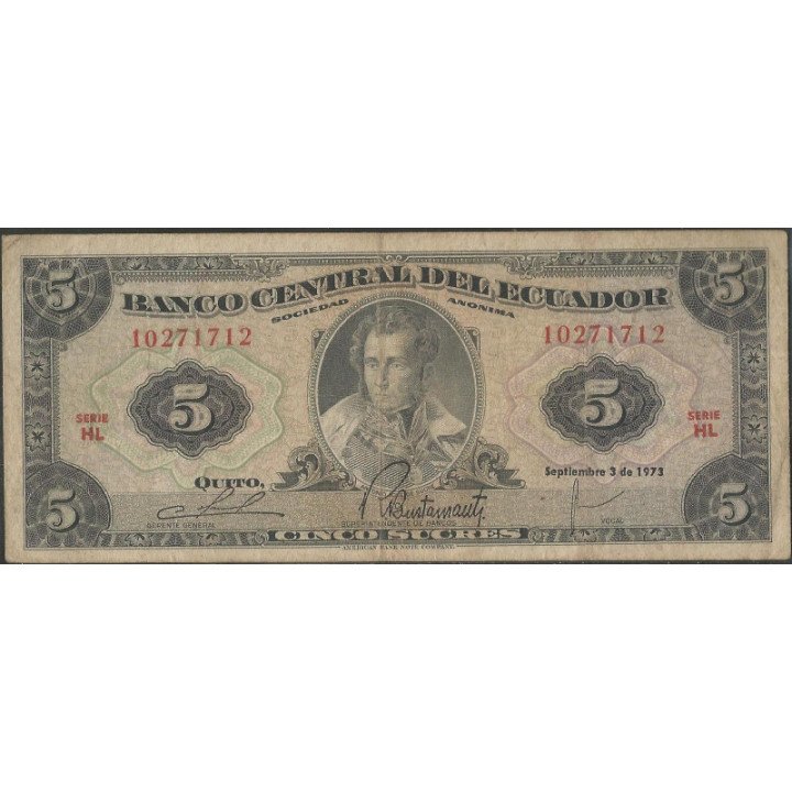 Ecuador 5 Sucres 3 Sep 1973 HL P100d