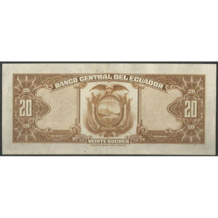 Ecuador 20 Sucres 1 Ene 1966 KW P103a reverso