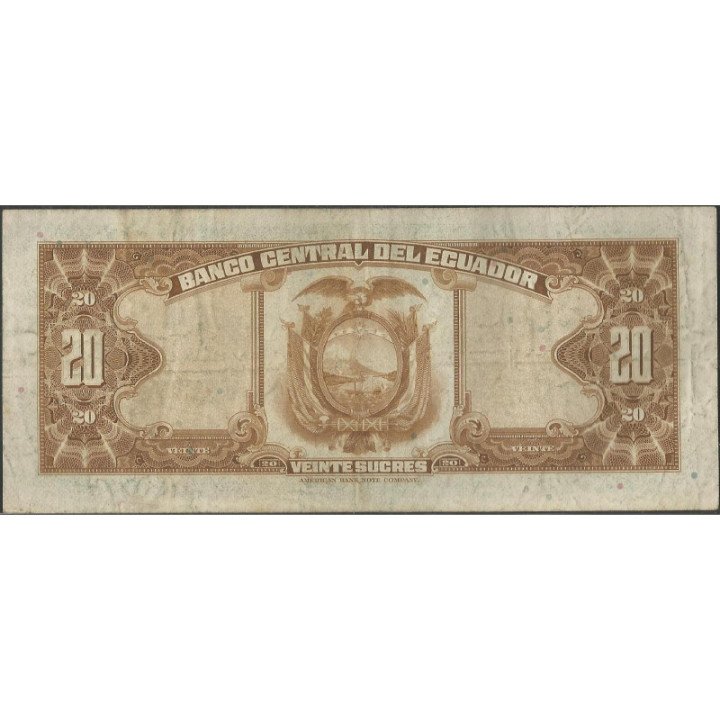 Ecuador 20 Sucres 5 Nov 1969 KY P103b reverso