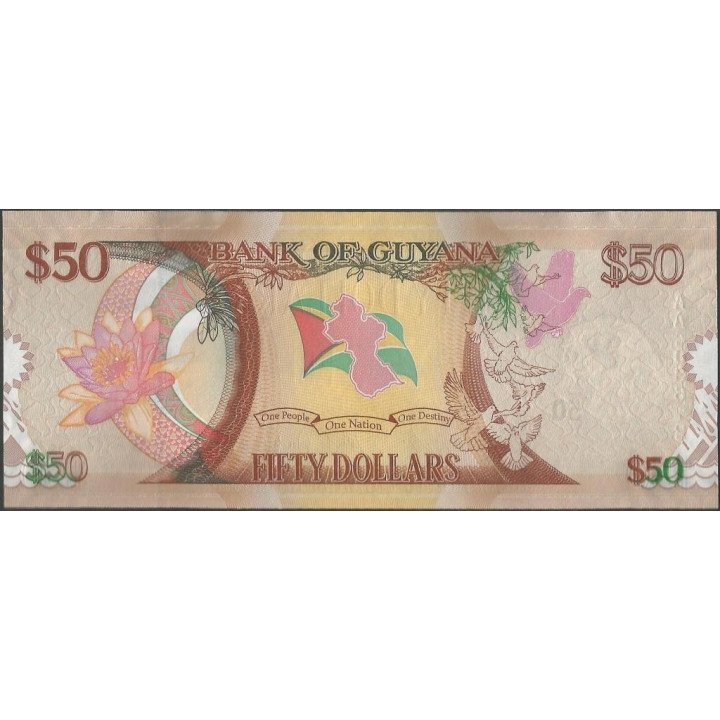 Guyana 50 Dollars 2016 P41 reverso