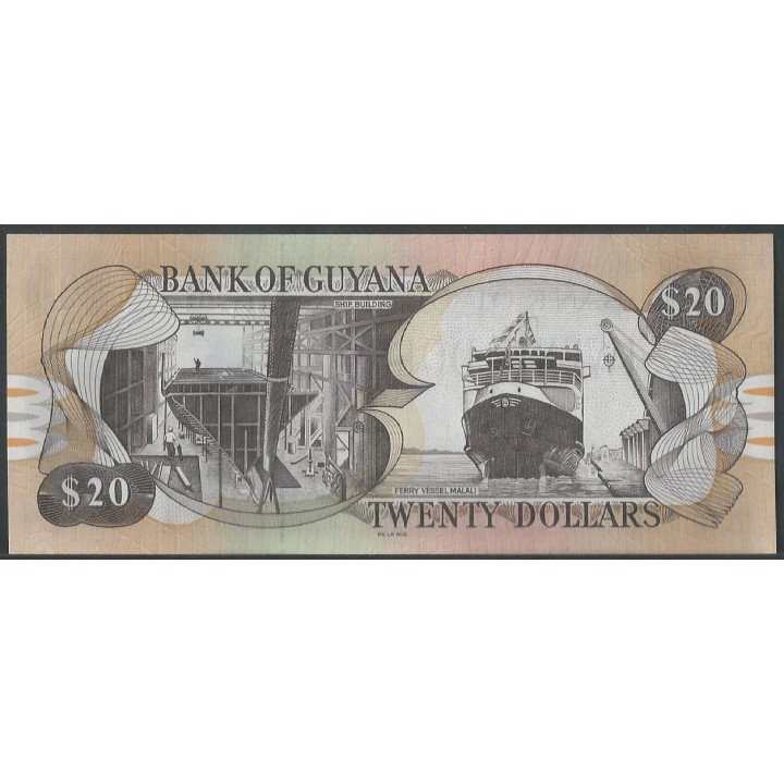 Guyana 20 Dollars ND1996 Firma 16 P30f reverso
