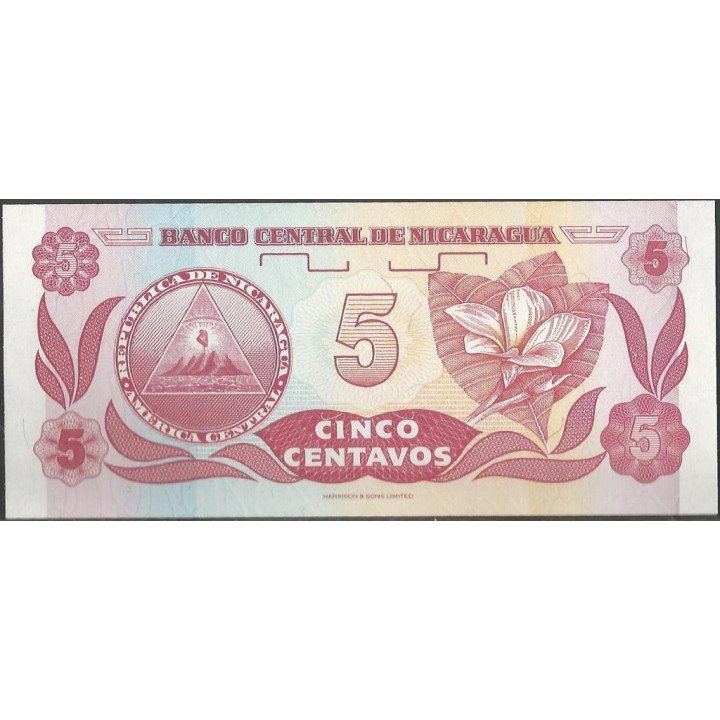 Nicaragua 5 Centavos 1991 P168a reverso