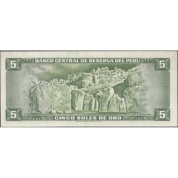 Peru 5 Soles 4 May 1972 P99b reverso